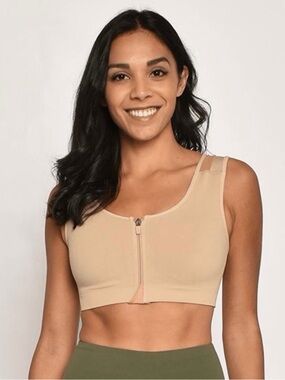 Alignmed XL Zipper Posture Sports Bra Beige NWOT Stretch Comfort Wireless Tan
